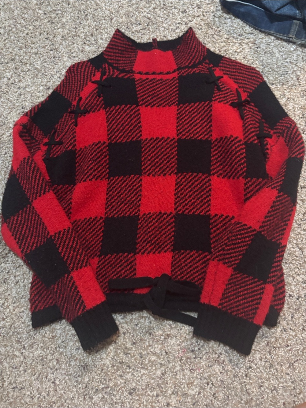 Red and Black Buffalo Plaid Knit Sweater